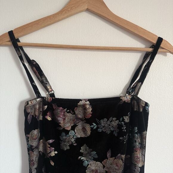 Rue 21 Y2K Black Velvet Metallic Floral Fairy Whimsygoth Bodycon Mini Dress S - Picture 2 of 7